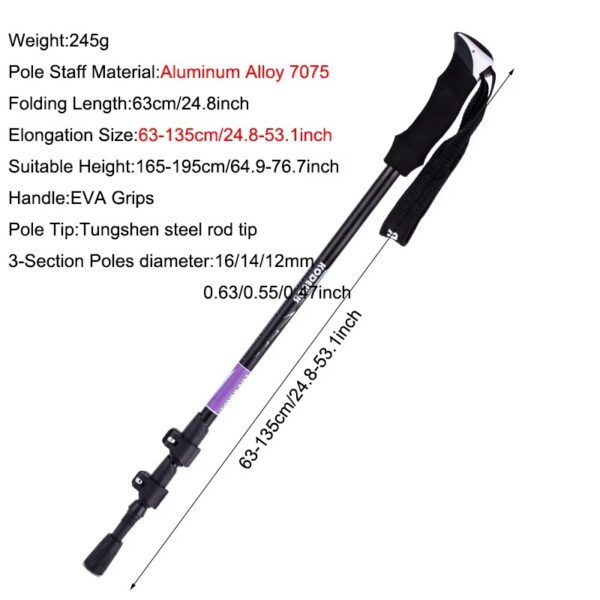 Bastón de trekking aluminio ajuste rapido 135cm (BTX-5-1)