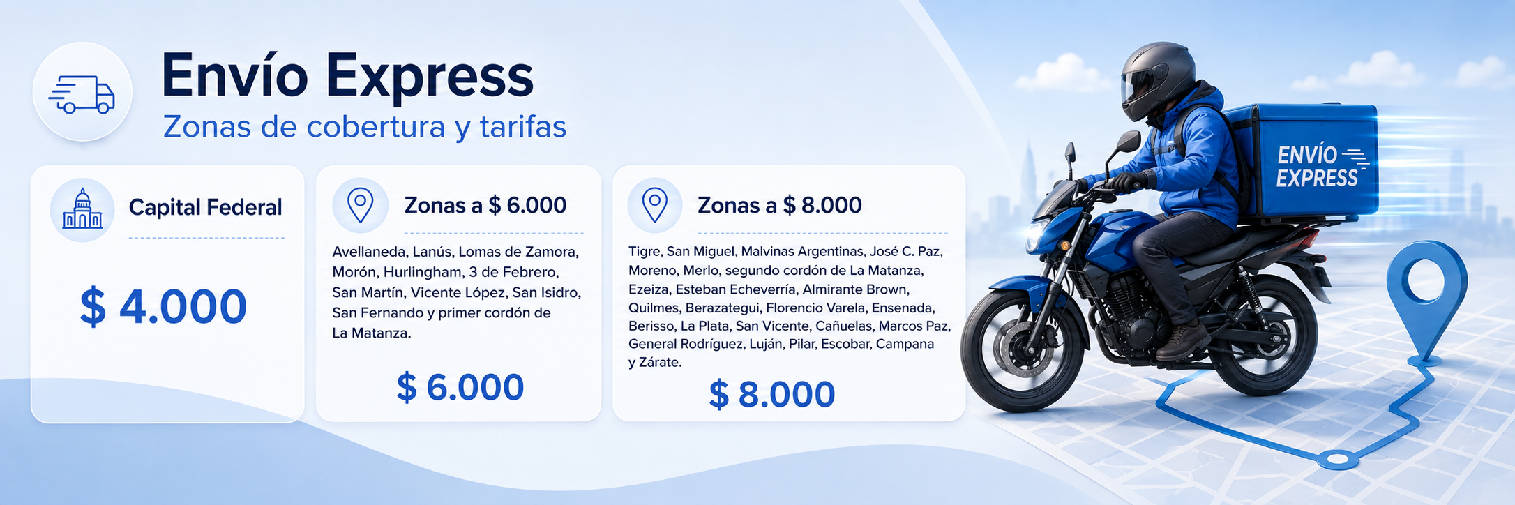 Envío Express: zonas de cobertura y tarifas