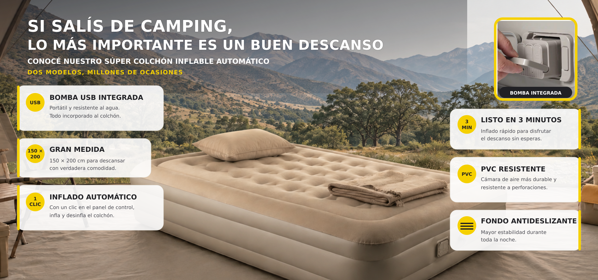 Colchón inflable automático en un paisaje de los Andes